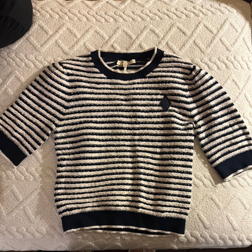 Maje Striped Navy And White Shortsleeve Sweater | Size 2